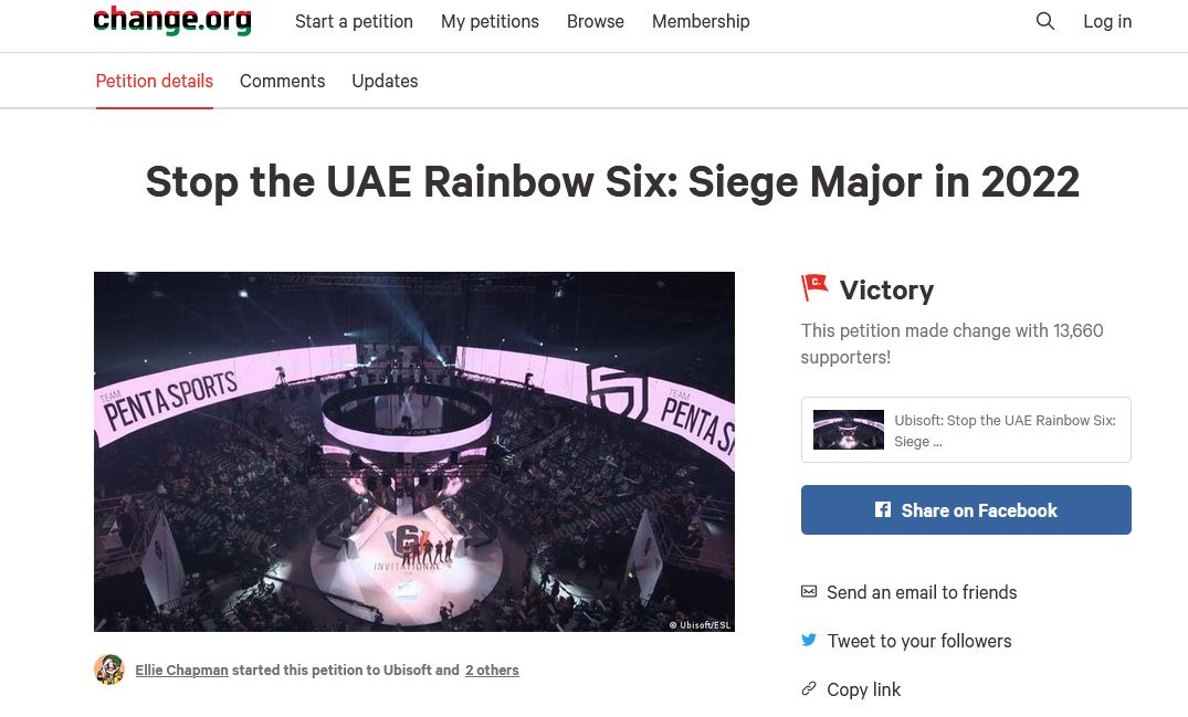 因《彩虹六号：围攻》LGBTQ+粉丝强烈反对 育碧无奈取消阿联酋电竞比赛举办计划