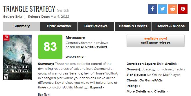 日式RPG游戏《三角战术》首批媒体评分揭晓 整体评分为83分
