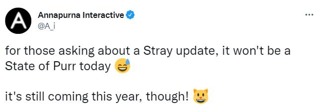 粉丝怀疑猫咪冒险游戏《Stray》跳票 发行商表示该作仍会在今年发售